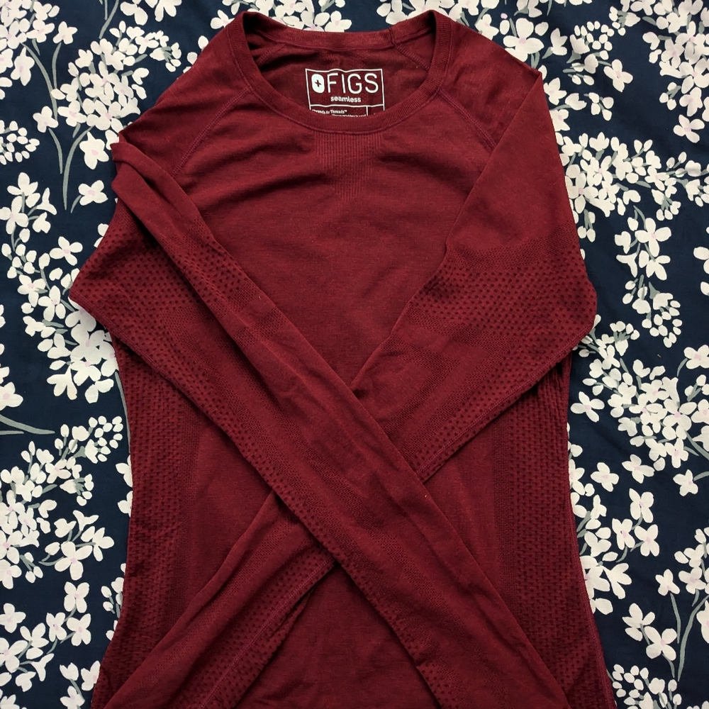 Figs Salta Seamless Longsleeve Underscrub - Burgundy/Red
